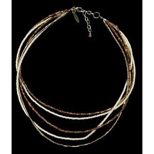 NY Earthy Glass Beaded Brown And White Layered Necklace